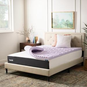 Lucid 3 Inch Lavender Memory Foam Topper, 5 Zones, Plush, Queen Size