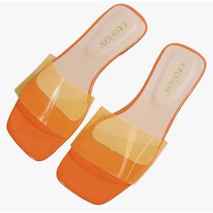 Verdusa Clear Sandals For Women Square Toe Slides Summer Slip On Flat Sandals 43