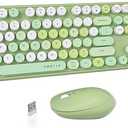 UBOTIE Colorful Computer Wireless Keyboards Mouse Combos, Typewriter Flexible Keys Office Full-Sized Keyboard, 2.4GHz Dropout-Free Connection and Optical Mouse (Green-Colorful)(Keyboard Only)