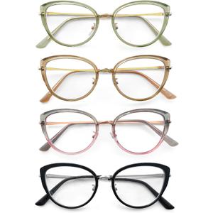 Cat Eye Reading Glasses for Women, Retro Fashion Blue Light Readers for Women with Portable Case, UV Protection, +2.00
