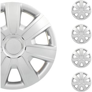 SCITOO Long-Lasting 14" Silver Hubcaps, fits Multiple Models, Stylish & Rust-Resistant, 14 inch Hub Caps Set of 4 Wheel Covers with Universal Snap-On Retention Rings