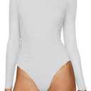 PINKMSTYLE Womens Classic Crew Neck Double Lined Long Sleeve Bodysuit Ruched Slim Fitted Fashion Going Out Fall Tops (S)