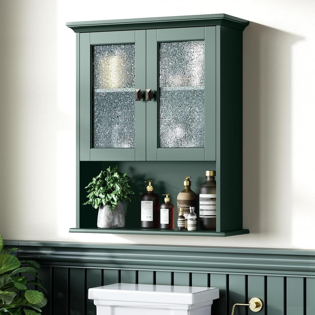 Medicine Cabinet Wall Mounted, Bathroom Storage Wall Cabinet with Tempered Glass Door Over Toilet Storage Cabinet Wall Mounted Organizer Above Toilet Storage Cabinet (Forest Green)