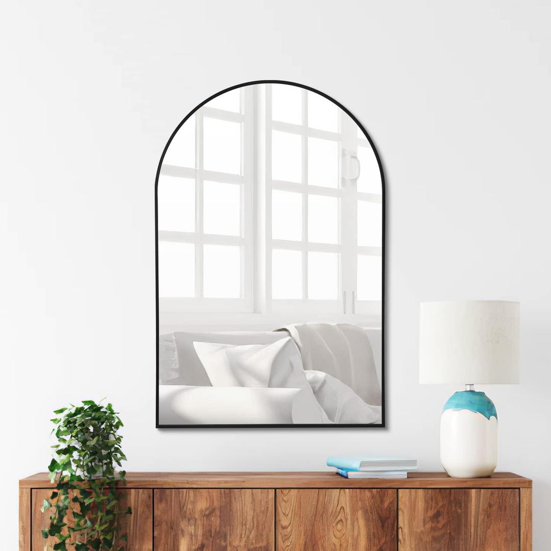 NicBex 36 * 24 Inch Wall Mirror, Metal Framed Arched Top Mounted Mirror for Vanity, Bedroom, Dressing Room, Bathroom, Fair Size and Modern Design, Black