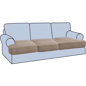 H.VERSAILTEX Stretch 3 Piece T Cushion Sofa Slipcovers Individually Sofa Cushion Covers for 3 Cushion Couch Sofa Seat Cushion Covers with Elastic Bands Featuring Thicker Jacquard Fabric, Taupe