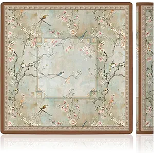 LZYRF Vintage Chinoiserie Cherry Blossom Mahjong Mat 31.5 x 31.5 in, Cottagecore Botanical Floral Bird Anti Slip and Noise Reduction Game Table Cover for Mahjong Dominoes Card Board Tile Games