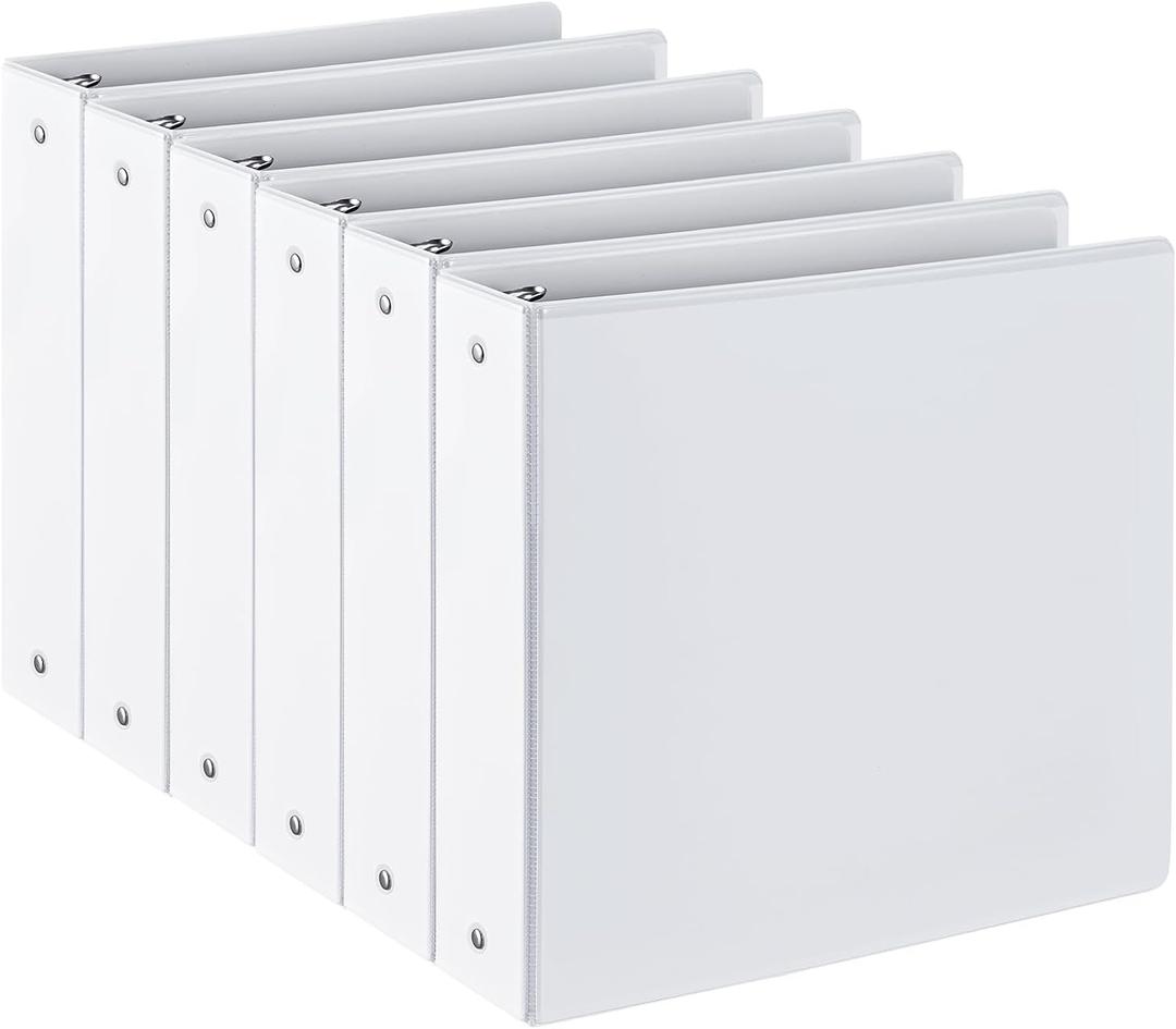 2-inch 3 Ring Binder with 2 Interior Pockets, Heavy Duty 2'' Binders Holds US Letter Size 8.5'' x 11'' Paper - Versatile Binders for Office, Home, and School Use, 6 Pack (White)