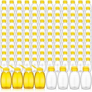 Tioncy 120 Pcs Clear Plastic Honey Bottles 16 Oz Honey Jars with Lids Honey Bottle Containers Empty Honey Bear Bottle Squeeze Honey Bottle for Easy Storing and Dispensing