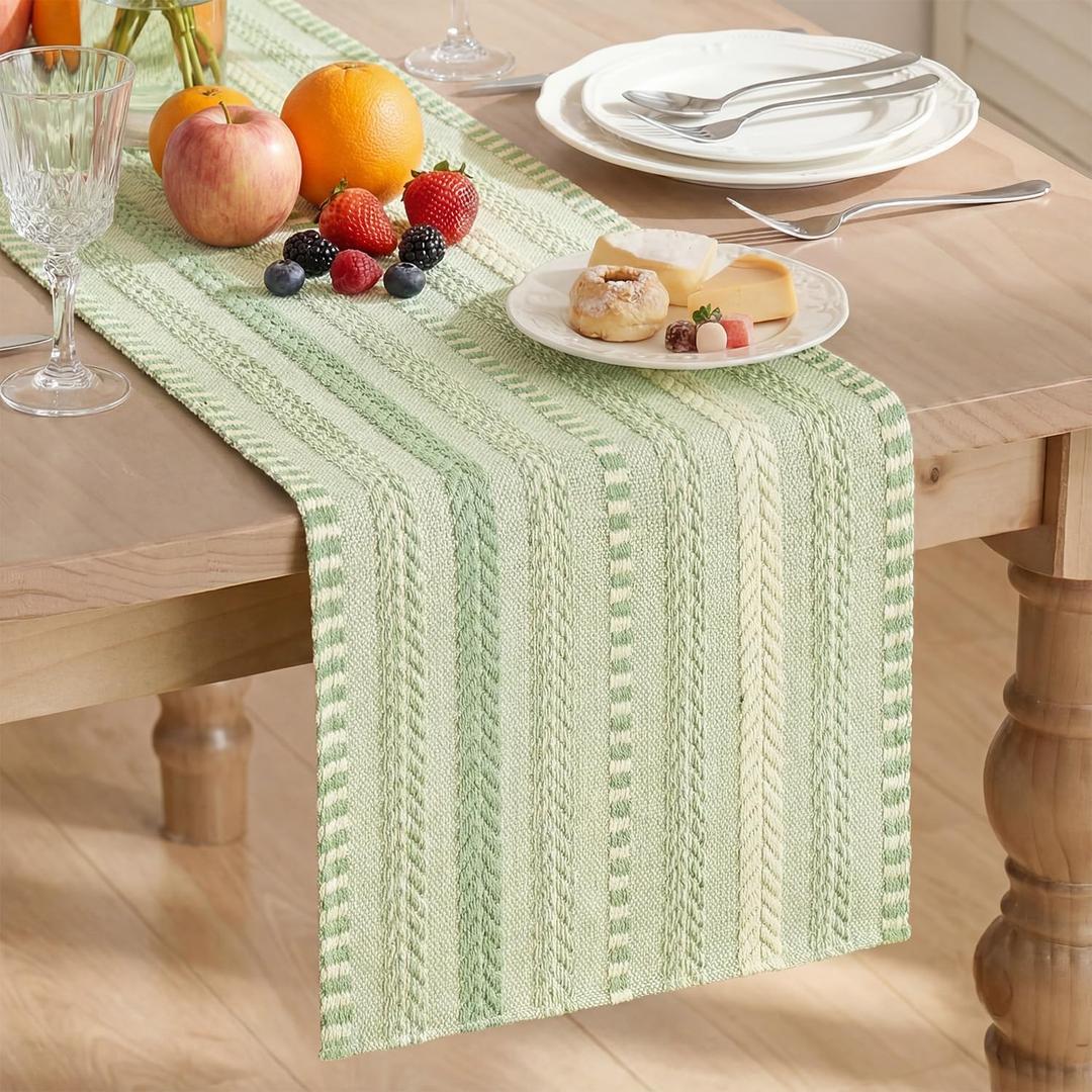 Artoid Mode Sage Green Farmhouse Woven Table Runner, Seasonal Holiday Rustic Kitchen Dining Table Decoration for Home Party Decor 12x72 Inch