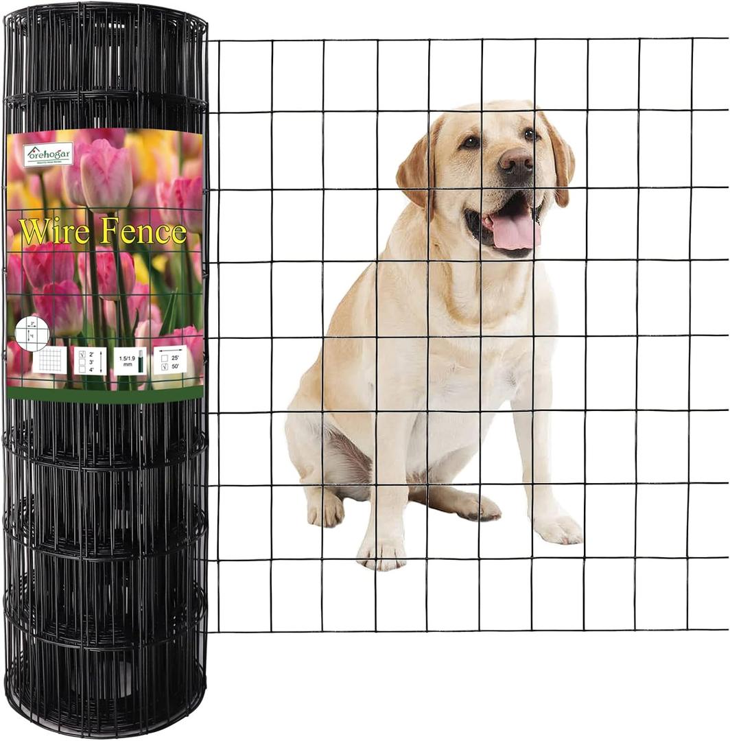 FOREHOGAR Black PVC Coated Welded Wire Fence 24 Inch x 50 Foot, 2 Inch x 3 Inch 16GA, Garden Border Fencing Roll Vinyl Coating Metal Wire Mesh for Yard Vegetable Plant Protection Poultry Netting