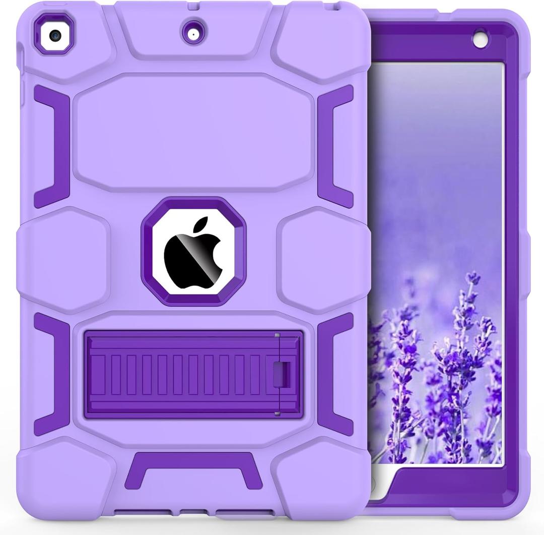 CCMAO Case for iPad 9th/8th/7th Generation (10.2 inch)-Complete Protection with Kickstand, Stylish Hybrid Three Layer Heavy Duty Shockproof Protection Cover for iPad 9 8 7 Gen, Purple