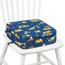 Toddler Booster Seat for Dining Table Kitchen Chair, Kids Booster Seat with Non-Slip Bottom and Adjustable Straps, 4" Detachable Washable Portable Travel Increasing Cushion (Excavator)