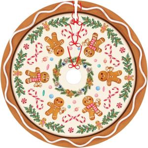 Candy Gingerbread Man Christmas Tree Skirt Xmas Tree Mat Halloween Thanksgiving Christmas Tree Ornaments Decorations Holiday Party Indoor Outdoor 36" (5)
