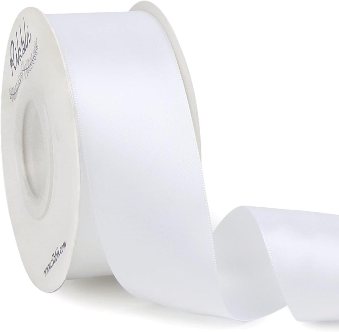 Ribbli White Double Faced Satin Ribbon,1-1/2 x Continuous 25 Yards,Use for Bows Bouquet,Gift Wrapping,Wedding,Floral Arrangement