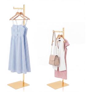 Cinnvoice 2 Pack Gold Shirt Display Stand Metal Clothing Display Stand Garment Rack 48-72 Inch Adjustable Clothing Rack for Highlighting Featured Merchandise Shop Retail Store