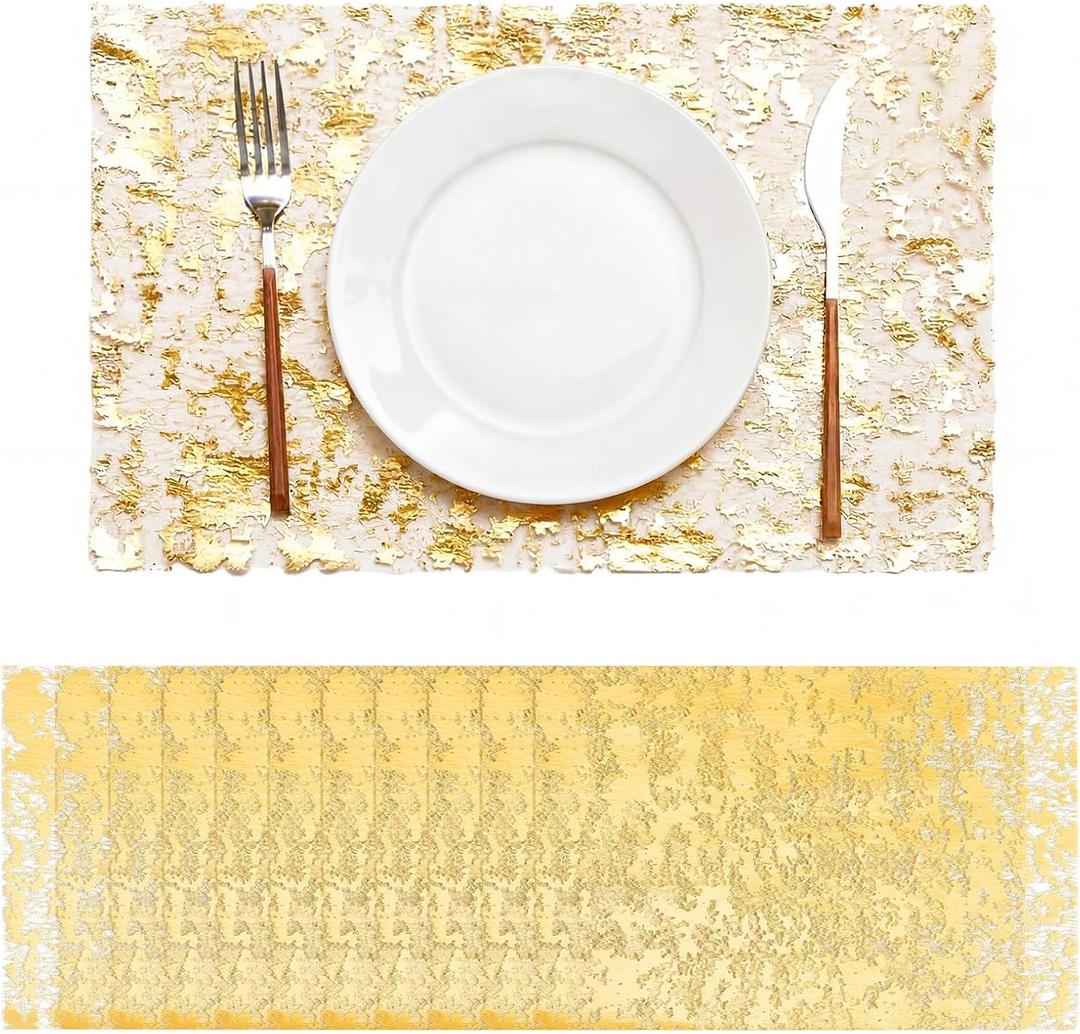100 Pcs Gold Disposable Placemats 11 x 17 Inch Metallic Rectangle Doilies Elegant Gold Foil PlacematsThin Mesh Decorative Table Mats for Wedding Holiday Christmas