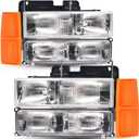 Headlights Assembly for 1994 1995 1996 1997 1998 Chevy Silverado Tahoe Suburban C/K 1500 2500 3500 NOT For GMC Replacement Headlamp w/Bumper Lights