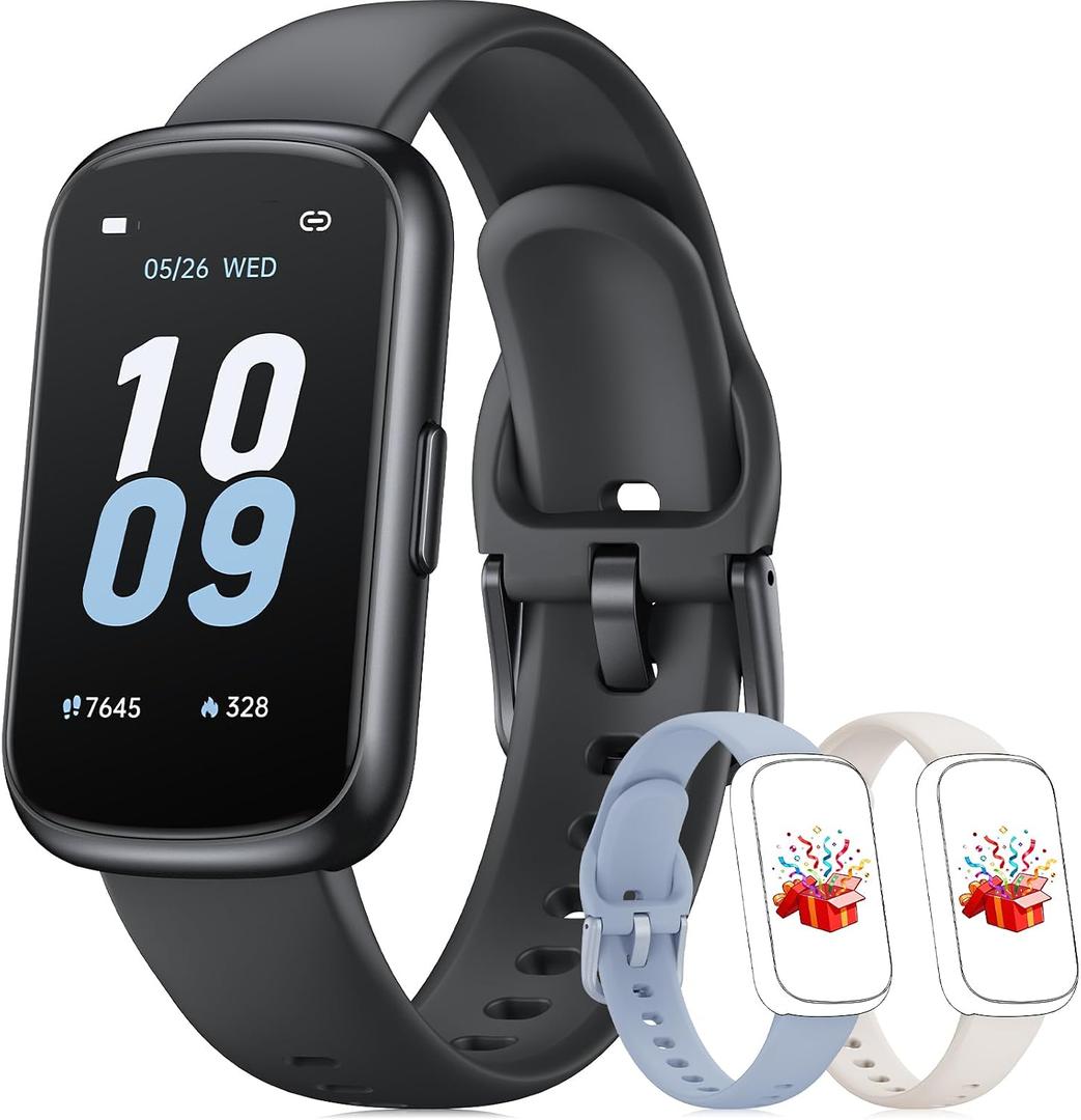 Fitness Tracker with 24/7 Heart Rate Monitor, Sleep Tracker - 3 ATM Waterproof Fitness Watch Calorie Step Counter Smart Watch Includes 3 Sport Bands for Android iOS Women Men, Black