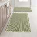 MIULEE Set of 2 Waffle Bathroom Rugs, Boho Bath Rugs Non Slip Washable, Super Absorbent Bath Mats, Ultra Soft Rubber Backed Shower Mats for Bathroom Floor, Tub, Sage Green, 17"x24"+18"x30"