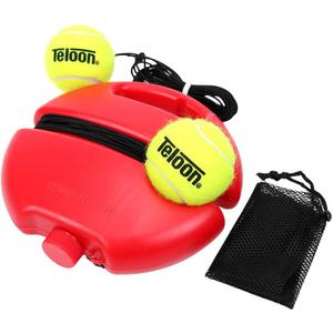 Teloon Solo Tennis Trainer Rebound Ball with String for Self Tennis Practice Training Tool for Adults or Kids Beginners with 2 String Balls Elastic and a Portable Mesh Bag, 21*21*5cm