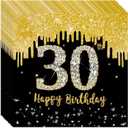 Happy 30th Birthday Plates and Napkins Party Supplies, 16pcs Plates and 20pcs Napkins 30th Birthday Party Tableware Decorations for Women Black and Gold