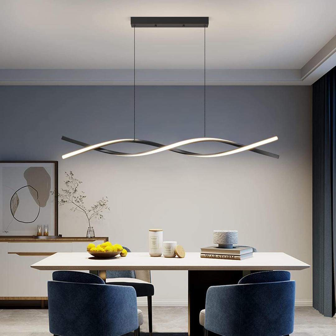 Mikeru Modern Chandelier, Linear Pendant Light LED Dimmable Hanging Light Fixture, 3000K-6500K with Remote Control (Black, 47IN)