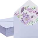 50 Pack A7 Envelopes with Floral Liner for 5x7 Invitations, Greeting Cards, Weddings (7.25 x 5.25 In) - Lavender Purple