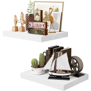 White 12 Inch Deep Floating Shelves Set of 2, Rustic Wood Shelving Live Edge Shelves Display, Bathroom Wall Shelf Decor for Living Room, Kitchen, Office (15.6 in W x 11.8 in D x 1.5 in H)