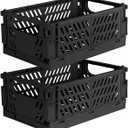 Tixill 2-Pack Mini Foldable Plastic Storage Box Mini Plastic Baskets for Organizing and Storage for Home Kitchen Bedroom Bathroom Office. (Black, 9.8x6.5x3.8)