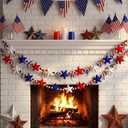 Gilprop 4.92 ft 4th of July Garland Decorations Patriotic Wooden Beads Banner with Velvet Stars White Red Blue Beaded Decor for 250th Anniversary 4th of July Memorial Day Decorations for Wall Mantle
