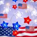 4th of July String Lights Decorations,10 Ft 30 LED Patriotic Decor Red White Blue Star & American Flag Lighted Garland, Independence Day Memorial Day Veterans Day Indoor Outdoor Front Door Decoration