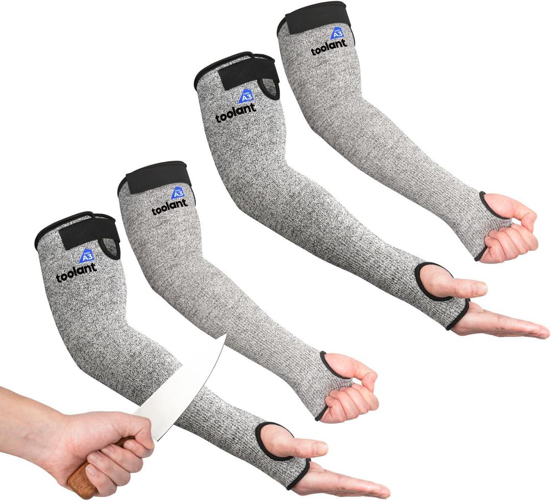 OriStout Cut Resistant Farmers Sleeves with Thumb Hole, Grey, 2 Pairs, Arm Protectors for Thin Skin and Bruising, for Gardening, Yard Working, Welding, Arm Guards for Biting, Pet Grooming (One Size)