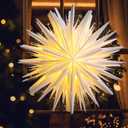 3D LED Paper Star Lantern - Christmas Decorations Indoor, Twinkle Fairy Lights Window Decor, Holiday Party Hanging Lighted Stars Ornaments, 18"  White
