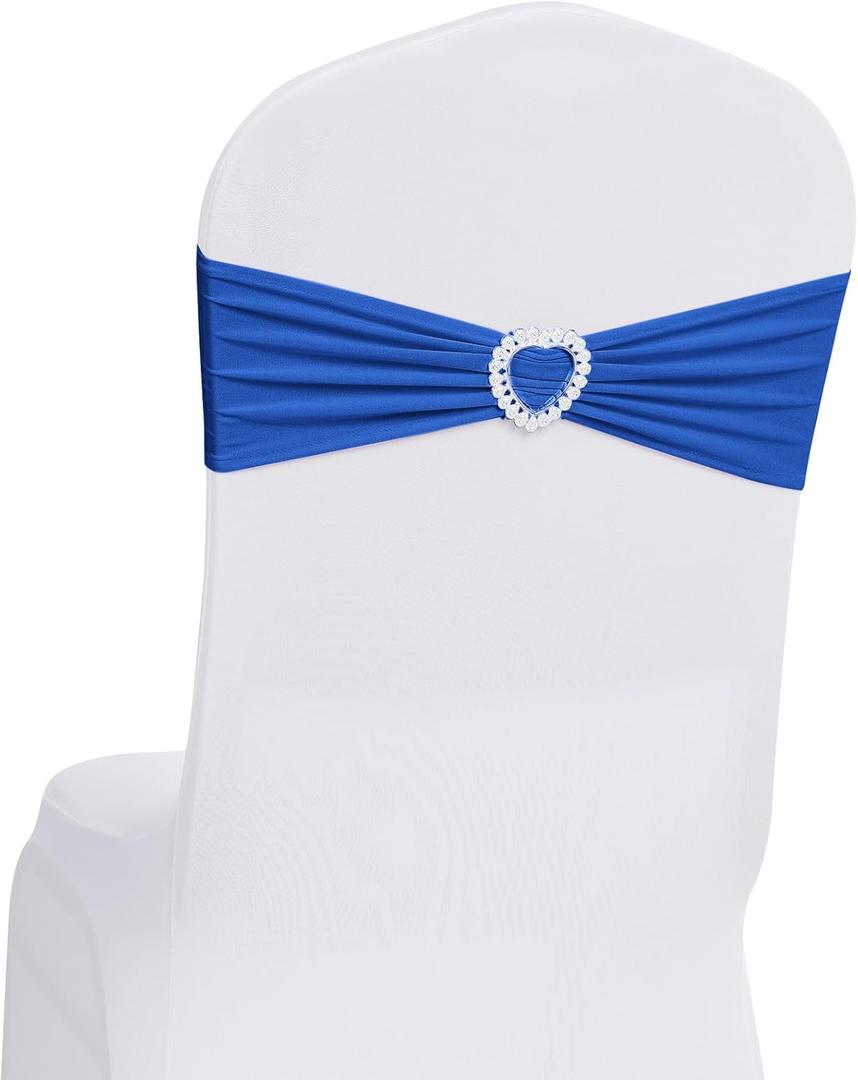 Howhic Pack of 30 Spandex Chair Sashes Bows Stretch Chair Cover Band with Buckle Slider Universal Elastic Chair Ties for Wedding Banquet Party Event Decoration (Royal Blue)