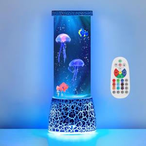 PINPON Jellyfish Lamp with Remote Control Flow Speed, 14 Color Changing, USB & Battery Powered(NOT Included), 4 Lighting Modes, Aquarium Mood Light for Relax, Cracked Design