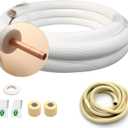 25FT Copper Tubing Mini Split Line Set 3/8" OD Single Tube with Nuts,1/2" White Insulation Kit Pipe Round Metal for Air Condition,HVAC Heating System, Refrigeration,Industry, DIY