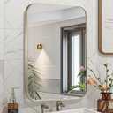 22x30 Inch Brushed Nickel Bathroom Mirror, Framed Rectangle Mirror with Rounded Corner, Brushed Mirror, Silver Bathroom Mirror for Over Sink, Vanity, Living Room, Bedroom, Horizontal/Vertical