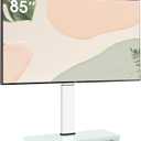 Universal Swivel TV Stand Table Top TV Mount Stand for 43 to 75 80 85 inch TVs, 8 Level Height Adjustable with Tilting, Heavy Duty Tempered Glass Base, Holds up 110lbs, MAX VESA 400x600mm, White