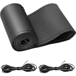 BELINOUS Universal Leather Car Steering Wheel Cover, Stitch On Wrap (Size M4, Black)