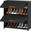 Shoe Rack, 5 Tier Shoe Storage Cabinet with Door 20 Pair Plastic Shoe Shelves Organizer for Closet, Entryway, Hallway, Bedroom, Black