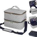 Nail Polish Organizer Case Holds 40 Bottles(15ml/0.5fl.oz) and Nail Lamp, Double Layer Nail Polish Storage with Adjustable Dividers, Portable Carrying Bag for Nail Kit, Manicure Tools Grey