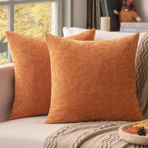 EMEMA 18"x18" Inch Pillow Covers Set of 2 Soft Chenille Throw Pillow Covers Decorative Couch Square Pillow Covers Modern Solid Dyed Pillowcases for Sofa Bed Caramel 45x45cm(Only Covers)