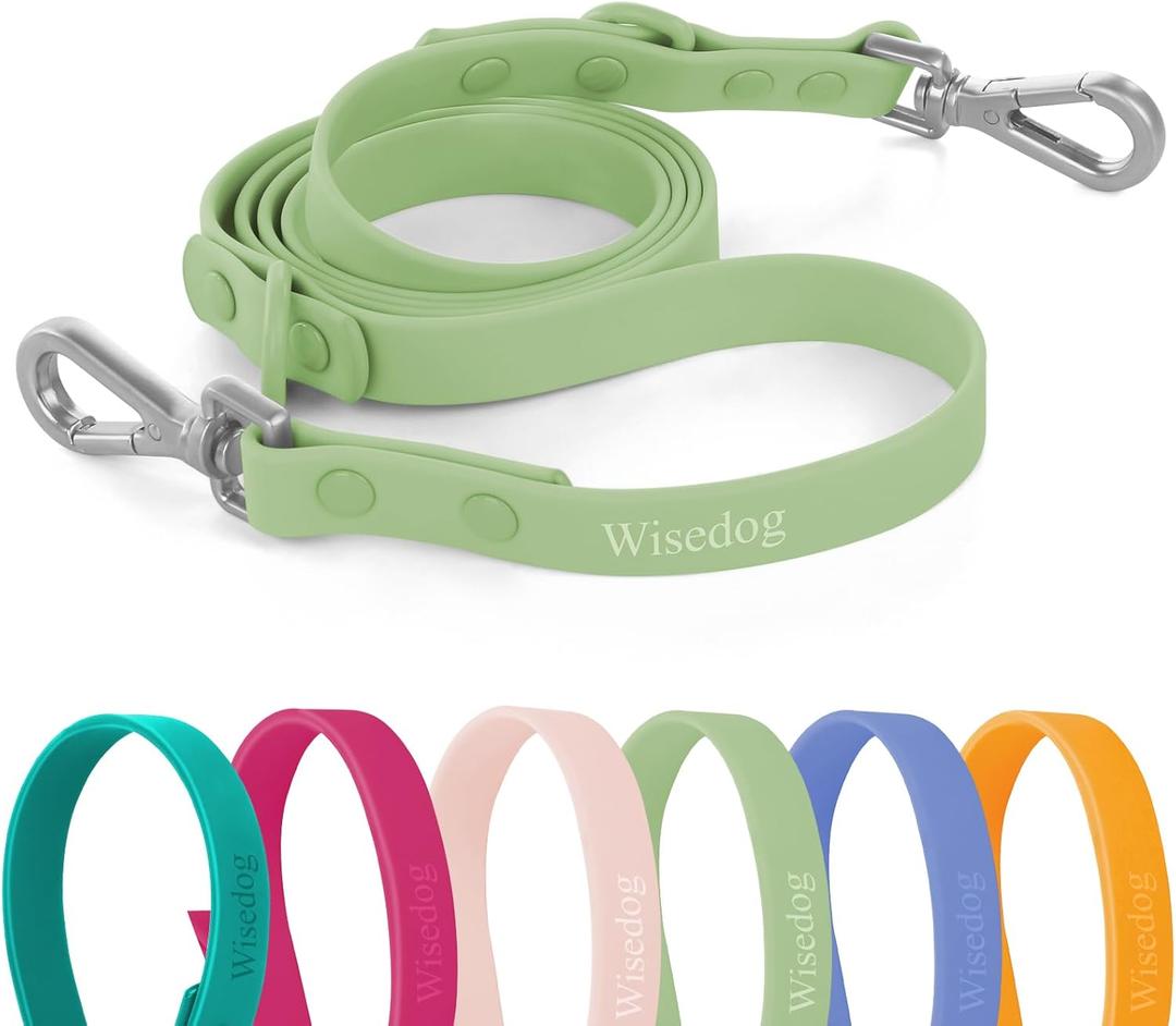 Wisedog Waterproof Dog Leash 5ft/6ft Adjustable with 2 Metal Swivel Hooks, Easy to Clean Dog Leashes for Small, Medium, Large Breed Dogs (Sage Green,S)