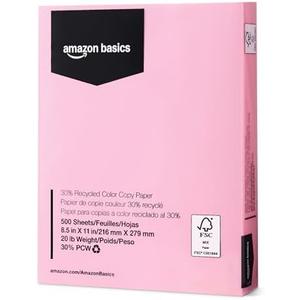 Amazon Basics 30% Recycled Color Copy Paper, 8.5" x 11", 20lb, 500 Sheets, Pastel Pink