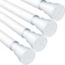 4 Pack White Tension Curtain Rod for Windows 28 to 48 inch Adjustable Expandable Pressure Spring Curtain Rod No Drilling Curtain Rod for Bedroom Doorway Closet Door (28-48 inches, White-4P)