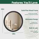 24"x24" Round Solid Wood Farmhouse Decorative Wall Mirror