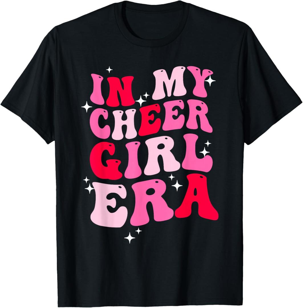 in My Cheer Girl Era Groovy Cheerleader Cheerleading Girl T-Shirt (Black, M)