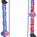 Suncalla 2026 Graduation Leis and Cords, 70 in Grad Money Ribbon Leis American Flag Theme with 11 Embroidered Patches for College Class of 2026 Graduation Party Decorations(Red,Blue,White)