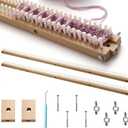 Lounsweer 38" Extra Long Chunky Blanket Loom Knitting Board Kit Adjustable Wood Looms for Beginners DIY Craft Enthusiasts Single Knit and Double Knit 168 Pegs