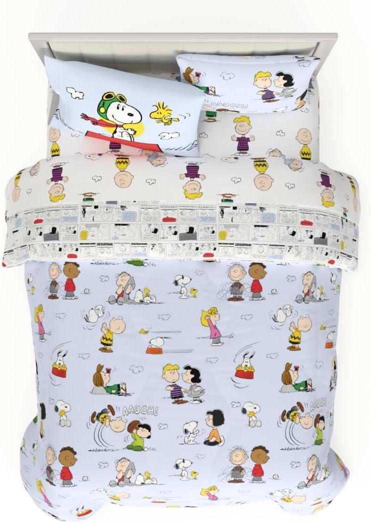 Franco Collectibles Peanuts Multi Character Bedding 7 Piece Super Soft Comforter and Sheet Set with Sham, Full, (100% Official Licensed Product)
